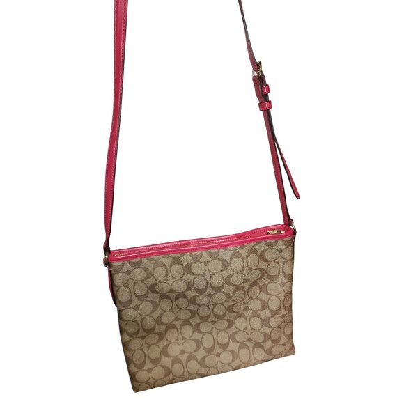 Coach Signature Canvas Crossbody Bag W/Pink Leather Trim Adjust Strap* SEE PICS - Picture 3 of 10